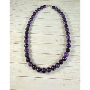 FP 925 Amethyst Round Beaded Necklace Designer Signed